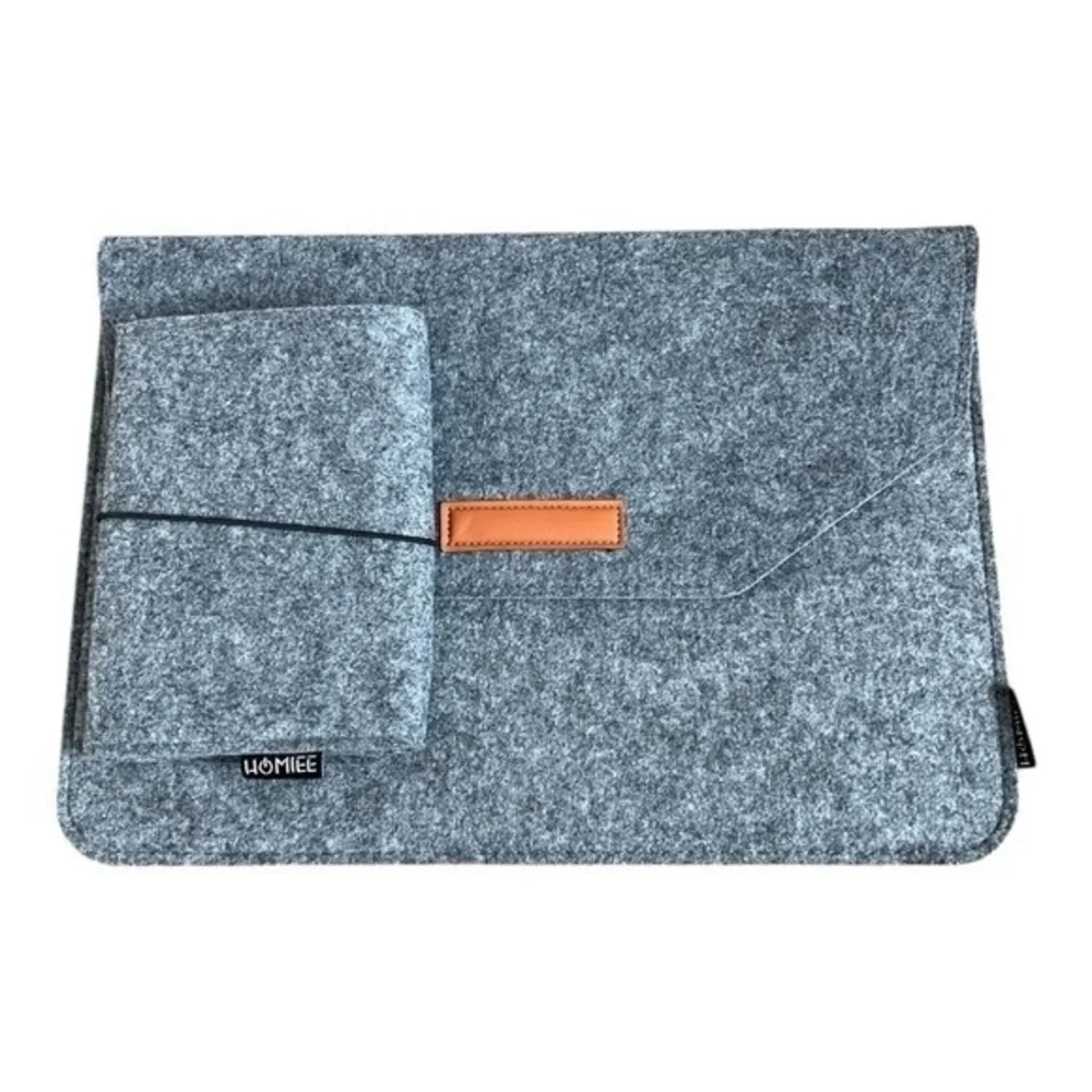 Homiee Wool Felt Laptop Sleeve Briefcase And Document Bag Set Grey 15 Inch NIB
